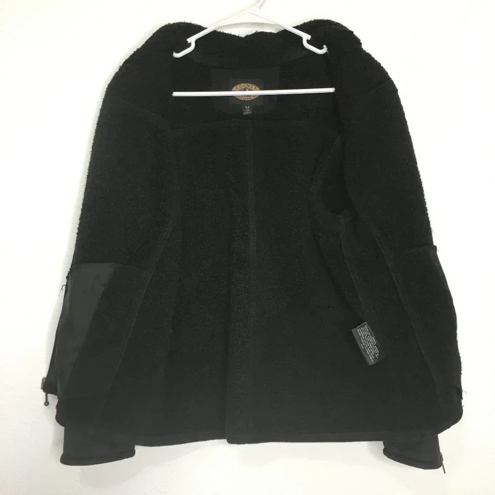 COUNTY CLOTHING CO. Faux Suede Sherpa Lined Zip Up Shearling Jacket Black MEDIUM - Picture 4 of 12